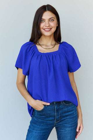 Ninexis Keep Me Close Square Neck Short Sleeve Blouse in Royal - 1985 the VAULT Boutique