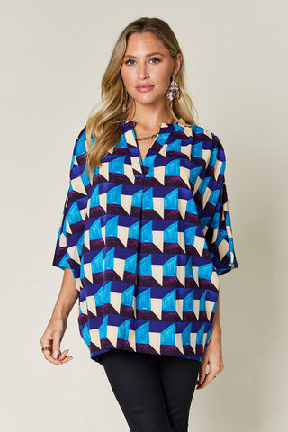 Double Take Full Size Geometric Notched Half Sleeve Blouse - 1985 the VAULT Boutique