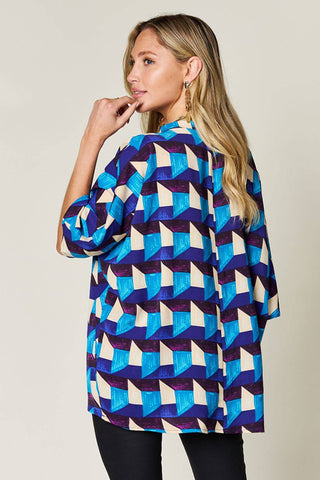 Double Take Full Size Geometric Notched Half Sleeve Blouse - 1985 the VAULT Boutique