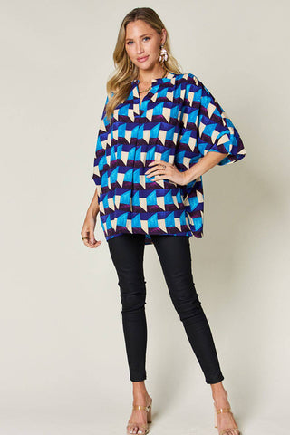 Double Take Full Size Geometric Notched Half Sleeve Blouse - 1985 the VAULT Boutique