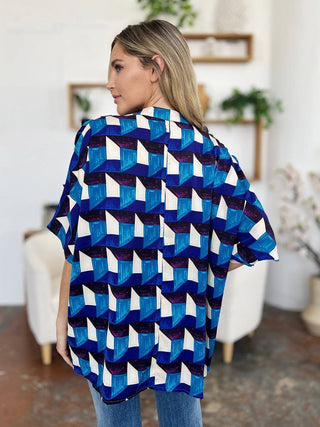 Double Take Full Size Geometric Notched Half Sleeve Blouse - 1985 the VAULT Boutique