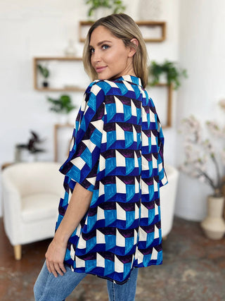 Double Take Full Size Geometric Notched Half Sleeve Blouse - 1985 the VAULT Boutique