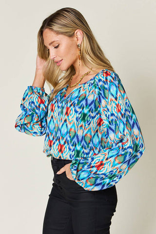 Double Take Full Size Printed Balloon Sleeve Blouse - 1985 the VAULT Boutique