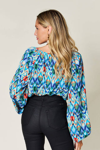 Double Take Full Size Printed Balloon Sleeve Blouse - 1985 the VAULT Boutique