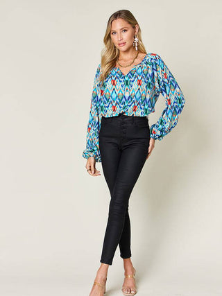 Double Take Full Size Printed Balloon Sleeve Blouse - 1985 the VAULT Boutique