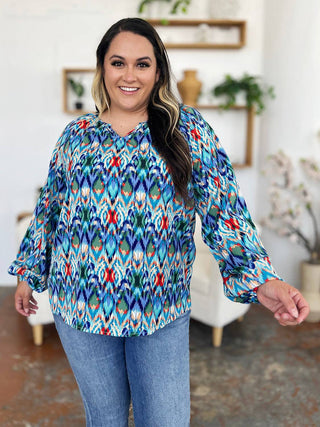 Double Take Full Size Printed Balloon Sleeve Blouse - 1985 the VAULT Boutique