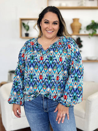 Double Take Full Size Printed Balloon Sleeve Blouse - 1985 the VAULT Boutique