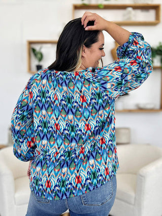 Double Take Full Size Printed Balloon Sleeve Blouse - 1985 the VAULT Boutique