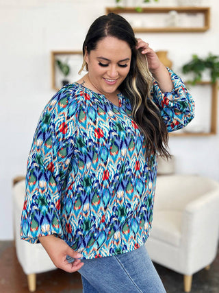 Double Take Full Size Printed Balloon Sleeve Blouse - 1985 the VAULT Boutique