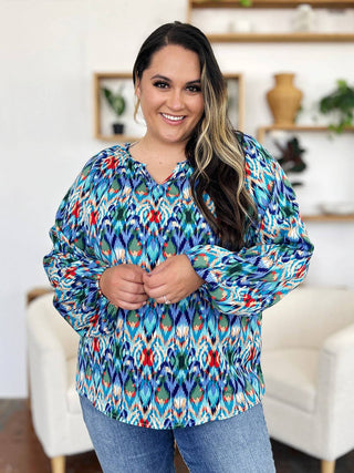 Double Take Full Size Printed Balloon Sleeve Blouse - 1985 the VAULT Boutique