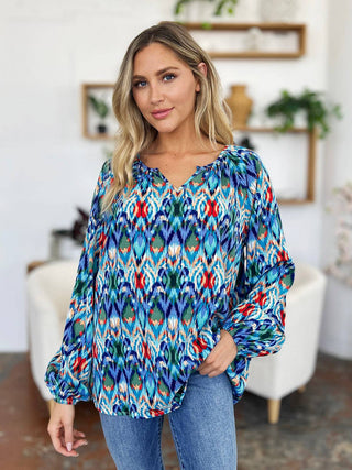 Double Take Full Size Printed Balloon Sleeve Blouse - 1985 the VAULT Boutique