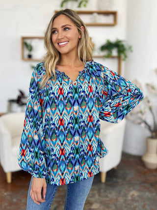 Double Take Full Size Printed Balloon Sleeve Blouse - 1985 the VAULT Boutique