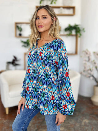 Double Take Full Size Printed Balloon Sleeve Blouse - 1985 the VAULT Boutique