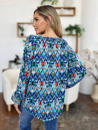 Double Take Full Size Printed Balloon Sleeve Blouse - 1985 the VAULT Boutique