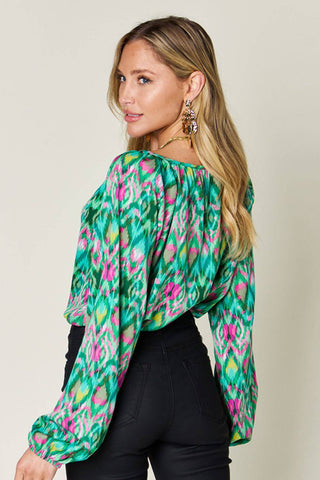 Double Take Full Size Printed Balloon Sleeve Blouse - 1985 the VAULT Boutique