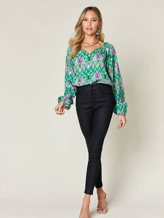 Double Take Full Size Printed Balloon Sleeve Blouse - 1985 the VAULT Boutique