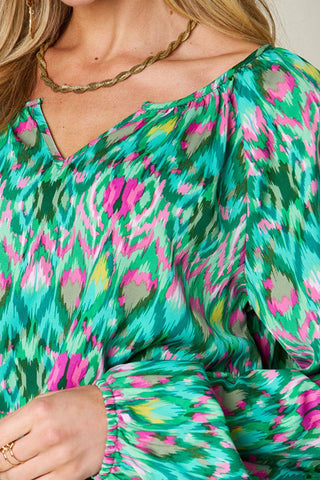 Double Take Full Size Printed Balloon Sleeve Blouse - 1985 the VAULT Boutique