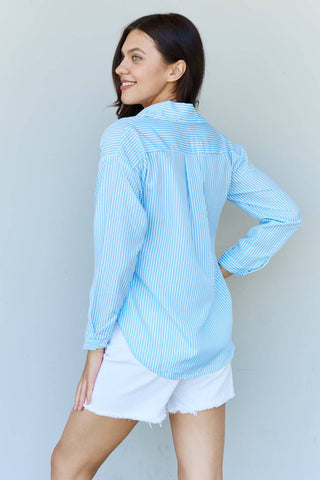 Doublju She Means Business Striped Button Down Shirt Top - 1985 the VAULT Boutique