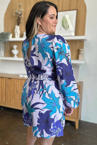 Double Take Full Size Floral Long Sleeve Romper with Pockets - 1985 the VAULT Boutique