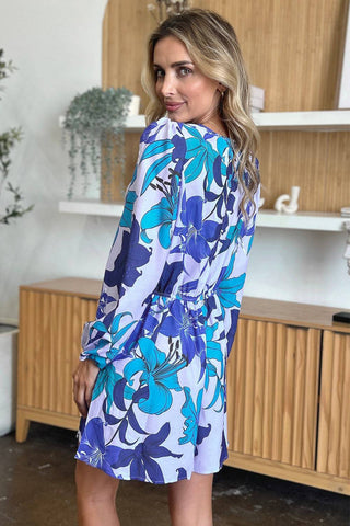 Double Take Full Size Floral Long Sleeve Romper with Pockets - 1985 the VAULT Boutique