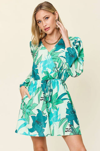 Double Take Full Size Floral Long Sleeve Romper with Pockets - 1985 the VAULT Boutique