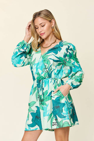 Double Take Full Size Floral Long Sleeve Romper with Pockets - 1985 the VAULT Boutique