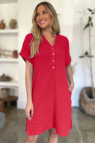 FAM-FAM Slit Notched Short Sleeve Mini Dress - 1985 the VAULT Boutique