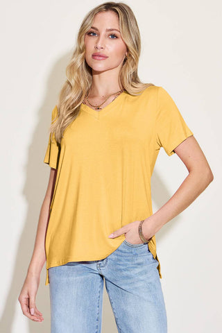 Basic Bae Bamboo Full Size V-Neck High-Low T-Shirt - 1985 the VAULT Boutique