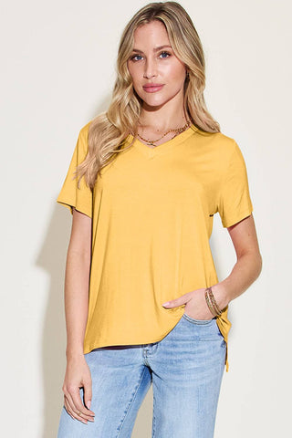 Basic Bae Bamboo Full Size V-Neck High-Low T-Shirt - 1985 the VAULT Boutique