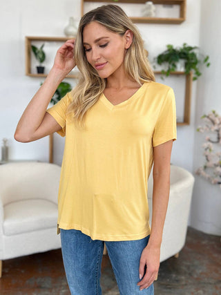 Basic Bae Bamboo Full Size V-Neck High-Low T-Shirt - 1985 the VAULT Boutique