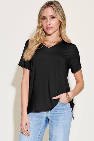 Basic Bae Bamboo Full Size V-Neck High-Low T-Shirt - 1985 the VAULT Boutique