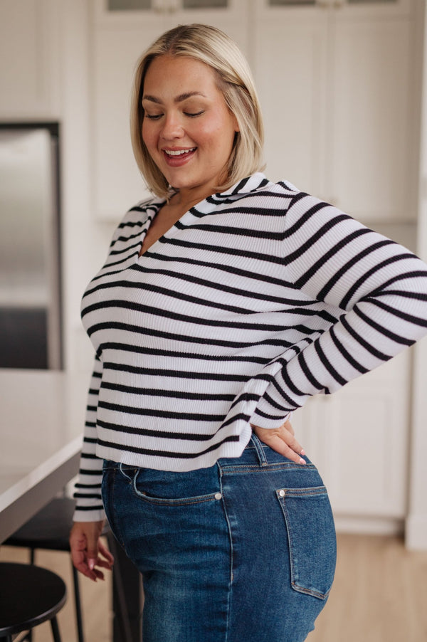 Self Improvement V - Neck Striped Sweater - Happily Ever Atchison Shop Co.