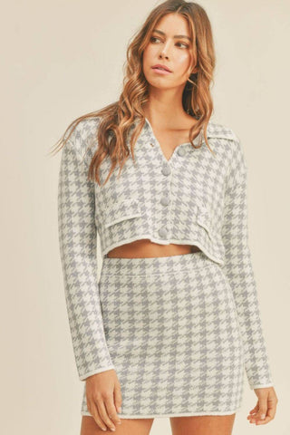 MABLE Houndstooth Cropped Knit Cardigan and Mini Skirt Set - 1985 the VAULT Boutique