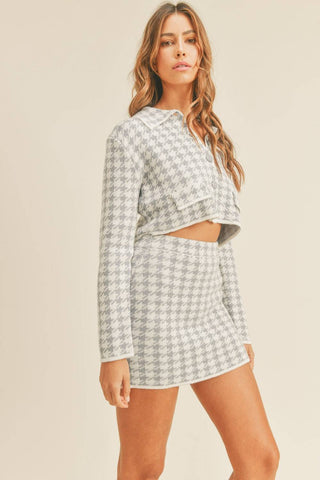 MABLE Houndstooth Cropped Knit Cardigan and Mini Skirt Set - 1985 the VAULT Boutique