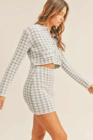 MABLE Houndstooth Cropped Knit Cardigan and Mini Skirt Set - 1985 the VAULT Boutique