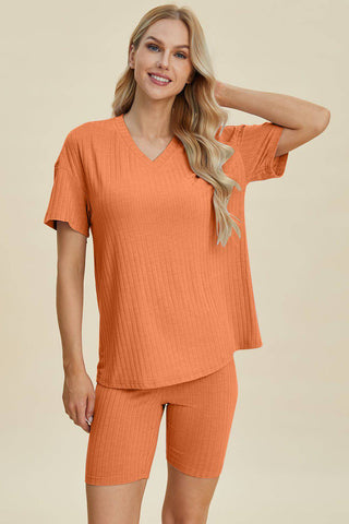 Basic Bae Full Size Ribbed V-Neck Short Sleeve Top and Shorts Set - 1985 the VAULT Boutique