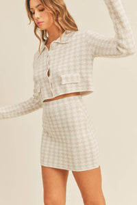 MABLE Houndstooth Cropped Knit Cardigan and Mini Skirt Set