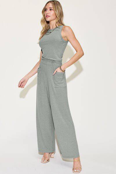 Basic Bae Full Size Ribbed Tank and Wide Leg Pants Set - 1985 the VAULT Boutique