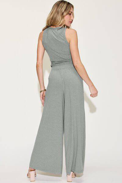 Basic Bae Full Size Ribbed Tank and Wide Leg Pants Set - 1985 the VAULT Boutique