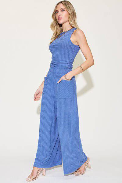 Basic Bae Full Size Ribbed Tank and Wide Leg Pants Set - 1985 the VAULT Boutique