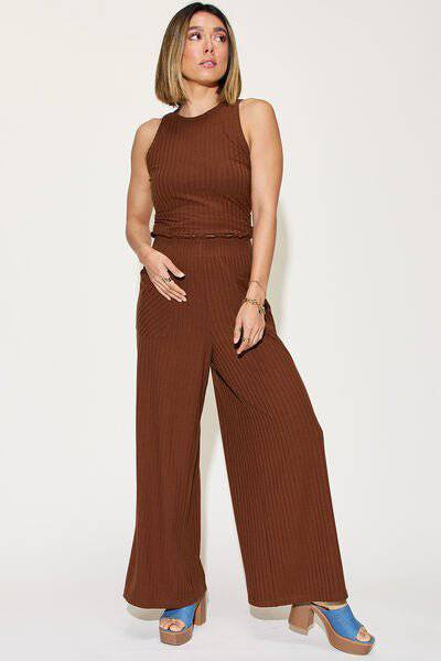 Basic Bae Full Size Ribbed Tank and Wide Leg Pants Set - 1985 the VAULT Boutique