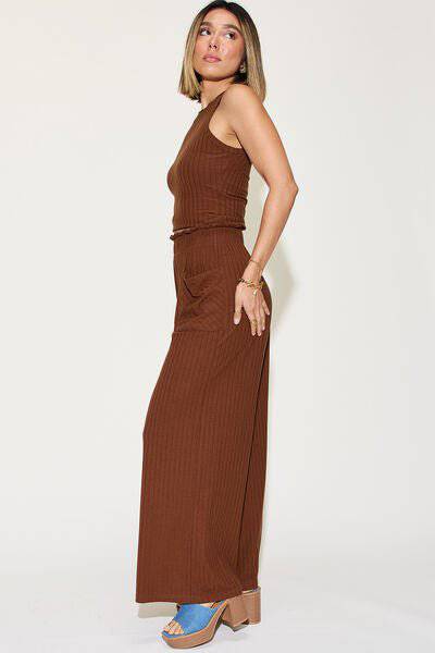 Basic Bae Full Size Ribbed Tank and Wide Leg Pants Set - 1985 the VAULT Boutique