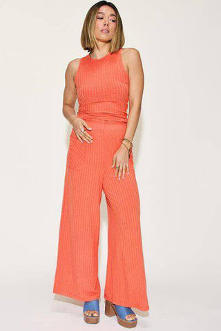 Basic Bae Full Size Ribbed Tank and Wide Leg Pants Set - 1985 the VAULT Boutique