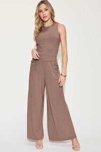 Basic Bae Full Size Ribbed Tank and Wide Leg Pants Set - 1985 the VAULT Boutique