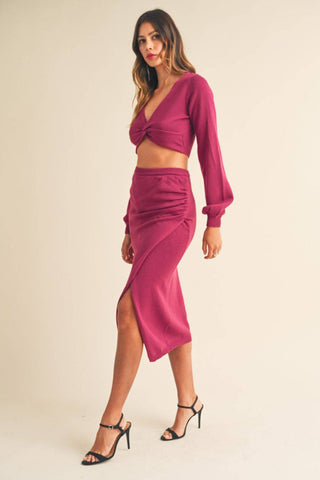 MABLE Front Twisted Knit Top and Midi Skirt Set - 1985 the VAULT Boutique