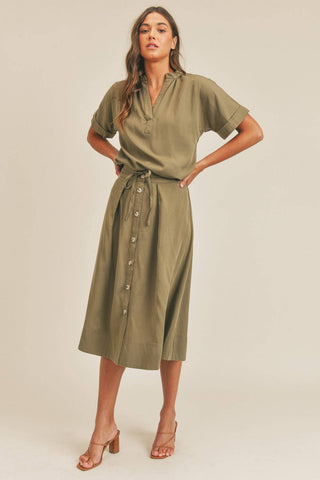 MABLE Short Sleeve Top and Button Down Midi Skirt Set - 1985 the VAULT Boutique