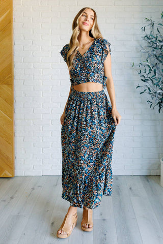 Flutter of Florals V-Neck Crop and Skirt Set - 1985 the VAULT Boutique