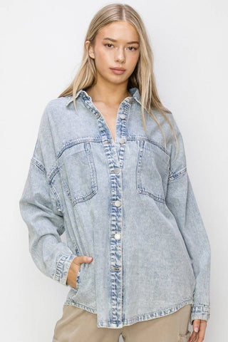 RISEN Button Up Long Sleeve Shacket - 1985 the VAULT Boutique