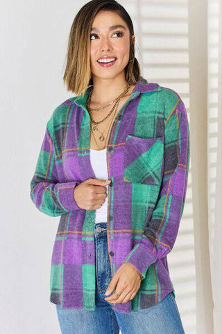 Zenana Plaid Button Up Long Sleeve Shacket - 1985 the VAULT Boutique