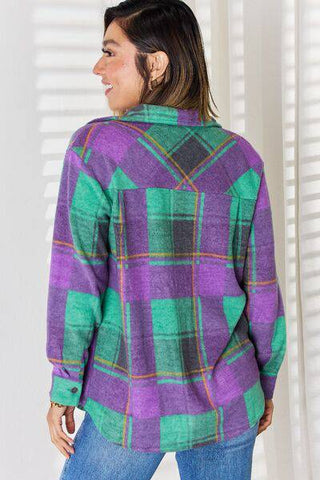 Zenana Plaid Button Up Long Sleeve Shacket - 1985 the VAULT Boutique